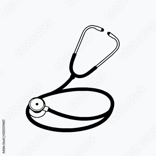 Stethoscope Outline Icon, Medical Diagnosis Vector, Editable Stroke, Minimalist Black Design