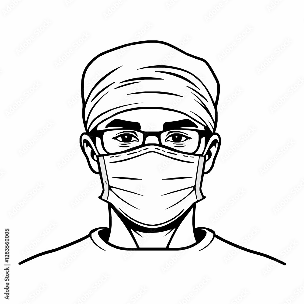 Obraz premium Surgeon Outline Icon, Medical Specialist Vector, Editable Stroke, Minimalist Black Illustration