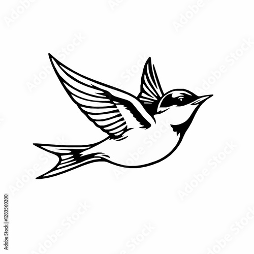 Swallow Bird Outline Icon, Black Stroke, Editable Vector, Freedom Symbol Designs