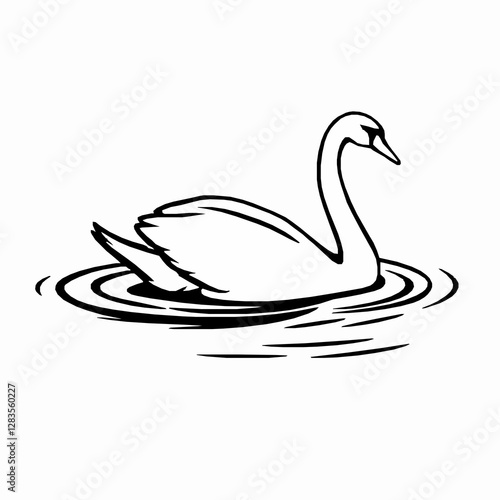 Swan Outline Icon, Black Stroke, Editable Vector, Graceful Bird Illustration