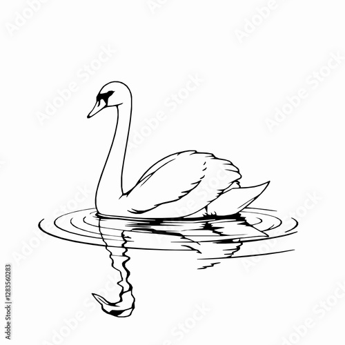 Swan Outline Icon, Black Stroke, Editable Vector, Graceful Bird