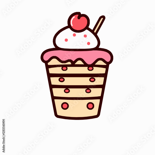 Sweet Dessert Vector Icon, Cake and Ice Cream for Bakery and Confectionery Stores,