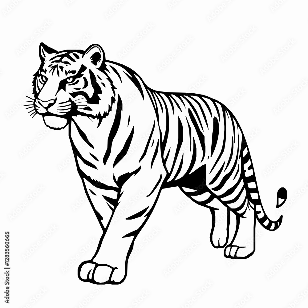 Tiger Outline Icon, Black Stroke, Editable Vector, Jungle Predator Illustration Tiger Outline Icon, Black Stroke, Editable Vector, Jungle Predator Illustration
