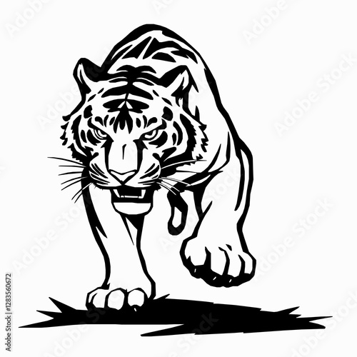 Tiger Outline Icon, Jungle Predator Vector, Editable Stroke, Black Isolated Design