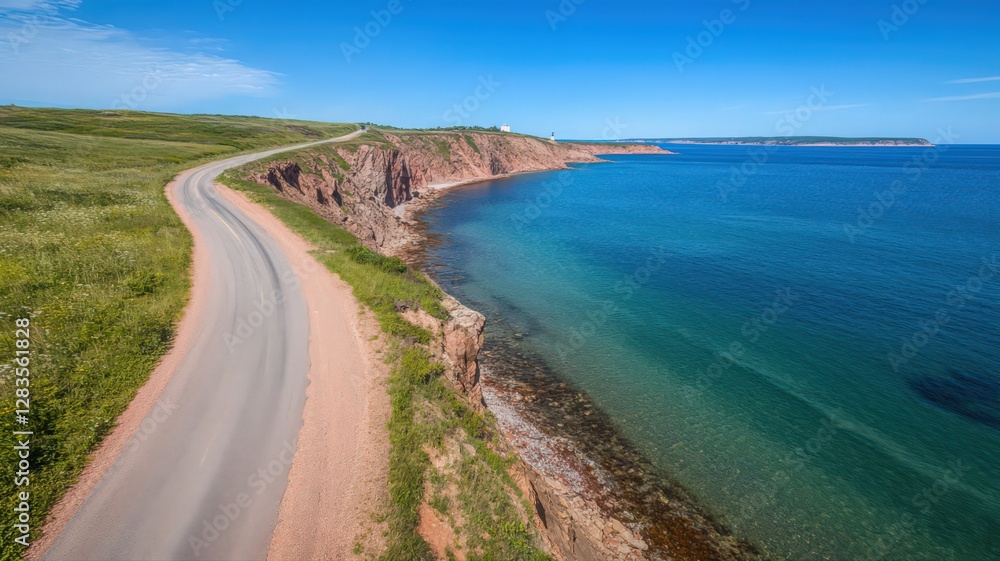 Coastal Road Winding Along Rocky Shoreline on a Sunny Day Coastal Road Winding Along Rocky Shoreline on a Sunny Day