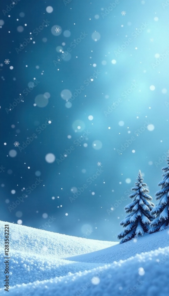 Frosty winter landscape with snowflakes gently falling on a serene blue background , landscape, winter, snow Frosty winter landscape with snowflakes gently falling on a serene blue background , landscape, winter, snow