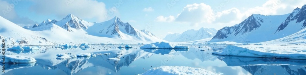 Obraz premium Frozen Antarctic landscape with snow-covered mountains and glaciers, nature, stillness, polar