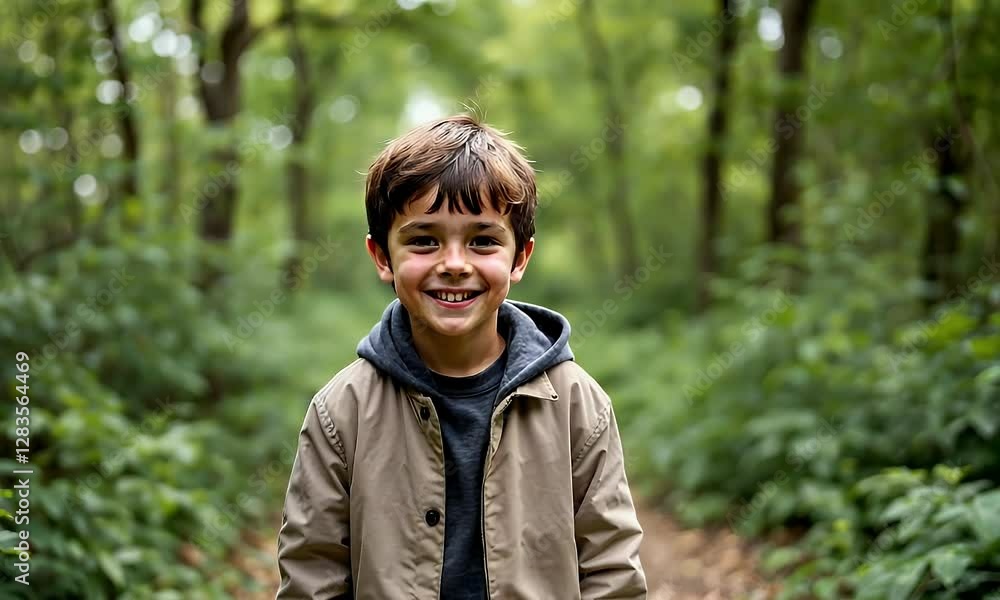 Portrait of Little Boy Standing in the Nature Park Smiling to Camera Portrait of Little Boy Standing in the Nature Park Smiling to Camera