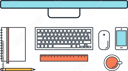 office work flat line web icon concept