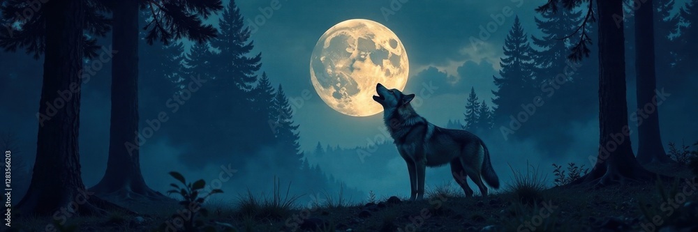 Full moon illuminated forest with a lone wolf standing tall and howling loudly at the top of its lungs , animal, trees, free Full moon illuminated forest with a lone wolf standing tall and howling loudly at the top of its lungs , animal, trees, free