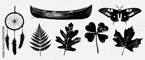 Nature symbols in silhouette, isolated vector set photo