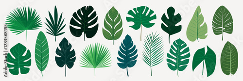 Diverse tropical leaves collection, isolated vector set
