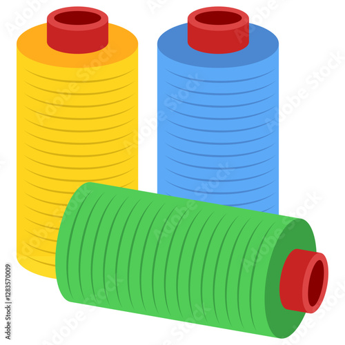 Three colorful spools of thread suitable for sewing, crafting, and DIY projects in yellow, blue, and green hues. Great for crafting supplies websites.