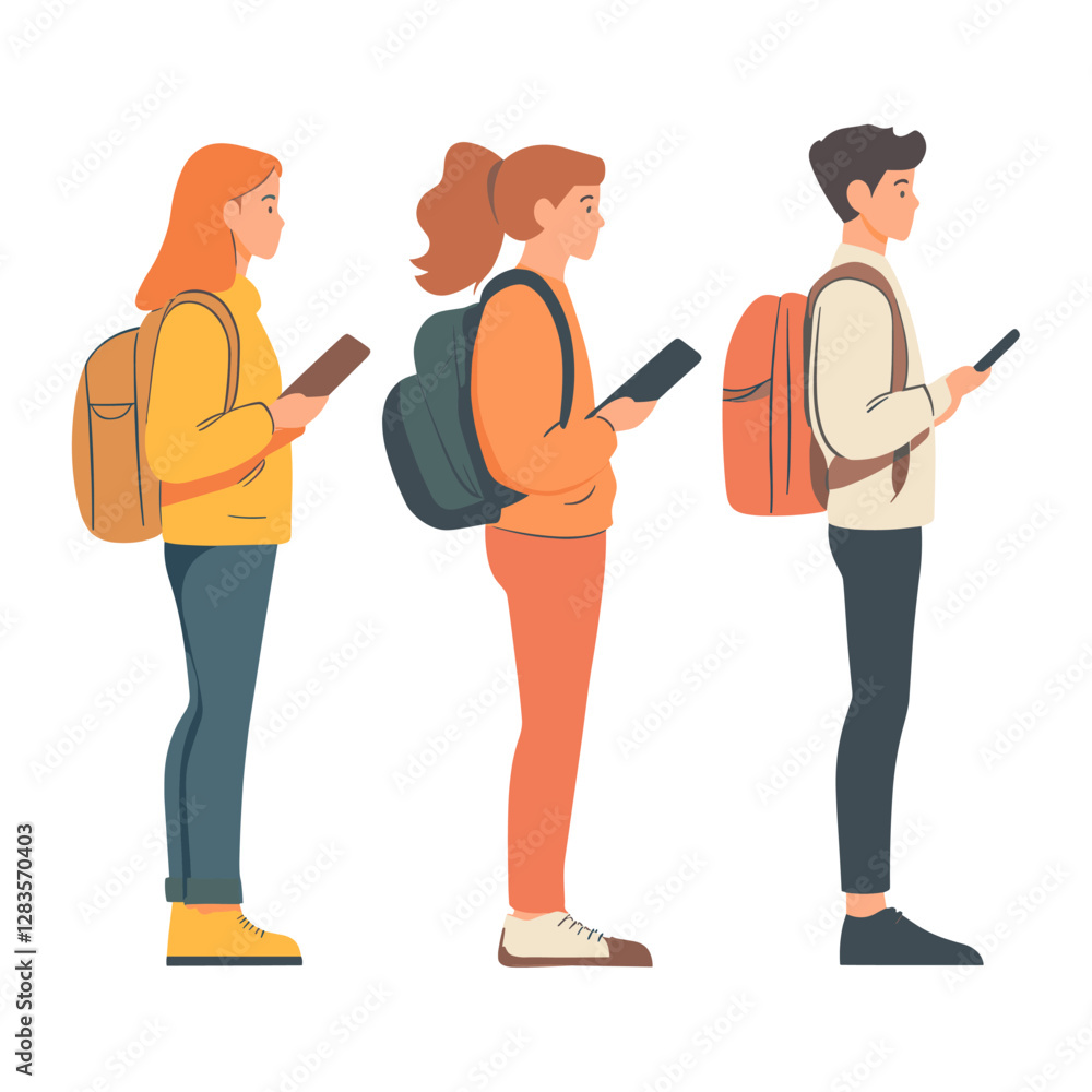 Fototapeta premium Group of students illustration backpacks adults vector