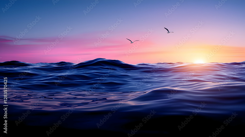 Calming Ocean Horizon at Sunset with Pastel Sky Calming Ocean Horizon at Sunset with Pastel Sky