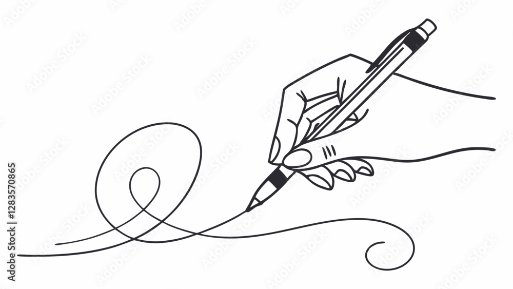 Minimalist hand drawing line with pen Illustration - Continuous Line Art of Writing Hand. Minimalist hand drawing line with pen Illustration - Continuous Line Art of Writing Hand.