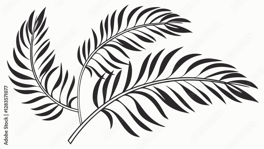 Fototapeta premium Palm Leaves Silhouette - Elegant Black and White Botanical Illustration.