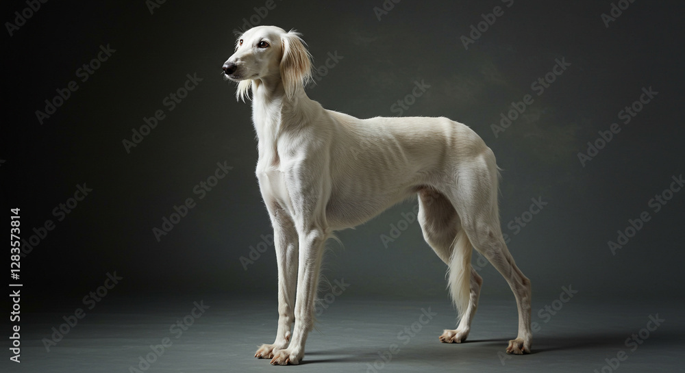 Naklejka premium Elegant White Saluki Dog in Studio Portrait