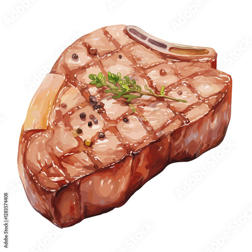 Pork-chop grilled steak illustration food meat vector