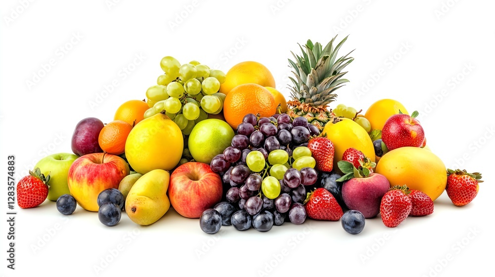 Colorful Display of Fresh Fruits Arranged in a Vibrant Pile Against a Light Background Colorful Display of Fresh Fruits Arranged in a Vibrant Pile Against a Light Background