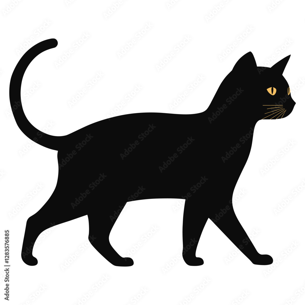 Black cat walking illustration silhouette minimalist vector Black cat walking illustration silhouette minimalist vector