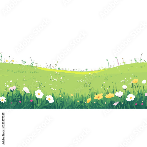Green grass field border flowers spring illustration vector