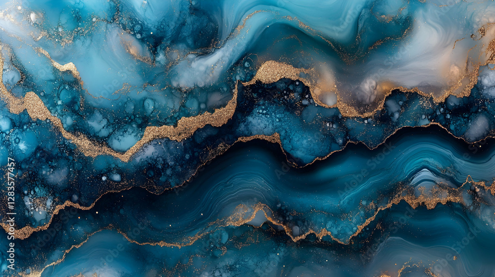 Abstract Blue and Gold Marble Texture, Swirling Galaxy Art Abstract Blue and Gold Marble Texture, Swirling Galaxy Art