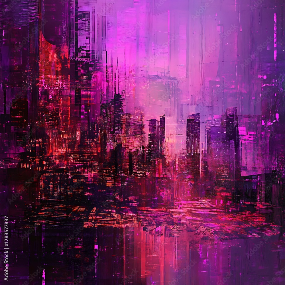 Fototapeta premium Vibrant Futuristic Cityscape at Night with Glowing Lights
