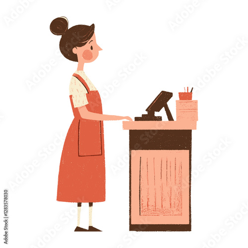 Woman cashier with apron illustration register service vector