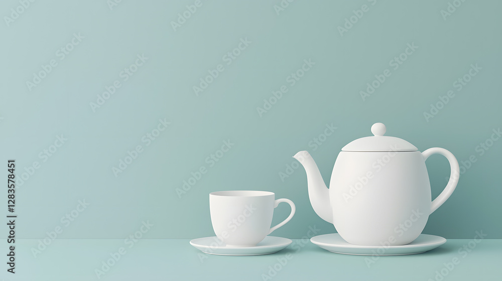 Elegant tea set display modern kitchen product photography minimalist design side angle serenity and simplicity Elegant tea set display modern kitchen product photography minimalist design side angle serenity and simplicity