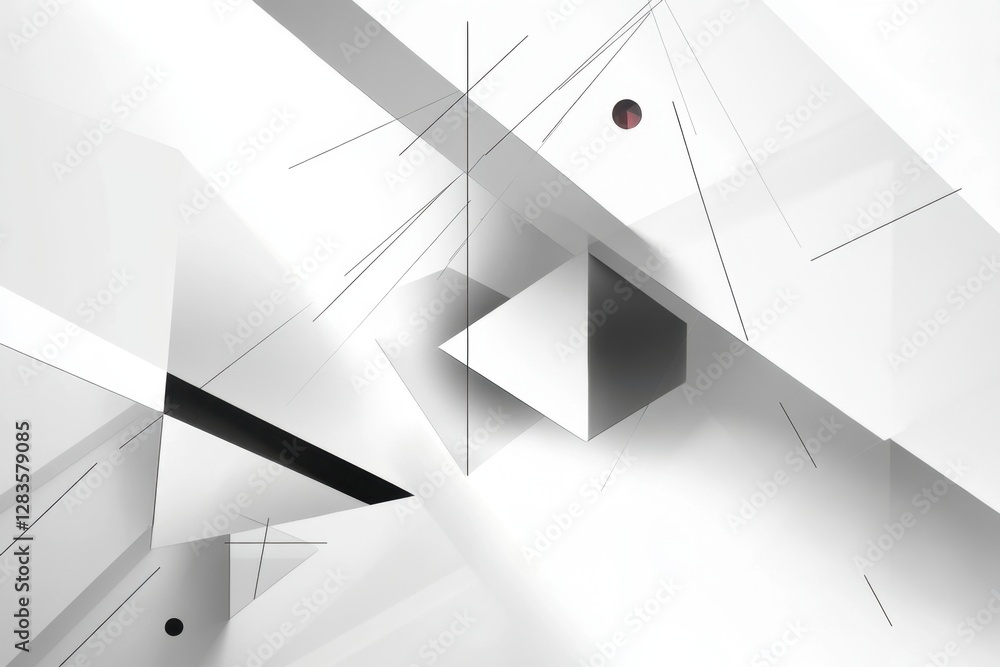 Abstract geometric composition featuring white shapes and lines Abstract geometric composition featuring white shapes and lines