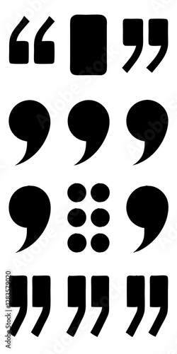 Set of quote mark. Quotes icon vector set. Quote marks outline, speech marks, inverted commas or talking marks collection. Talk bubble speech icon. Black quotes icon.