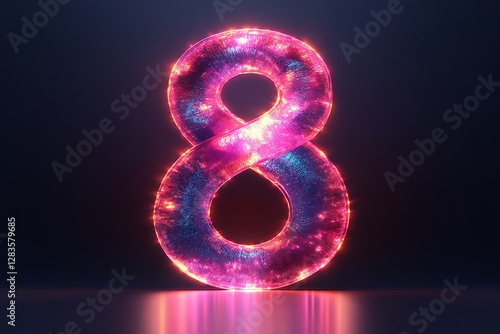 Glowing Colorful Number 8 with a Cosmic Texture on a Dark Background