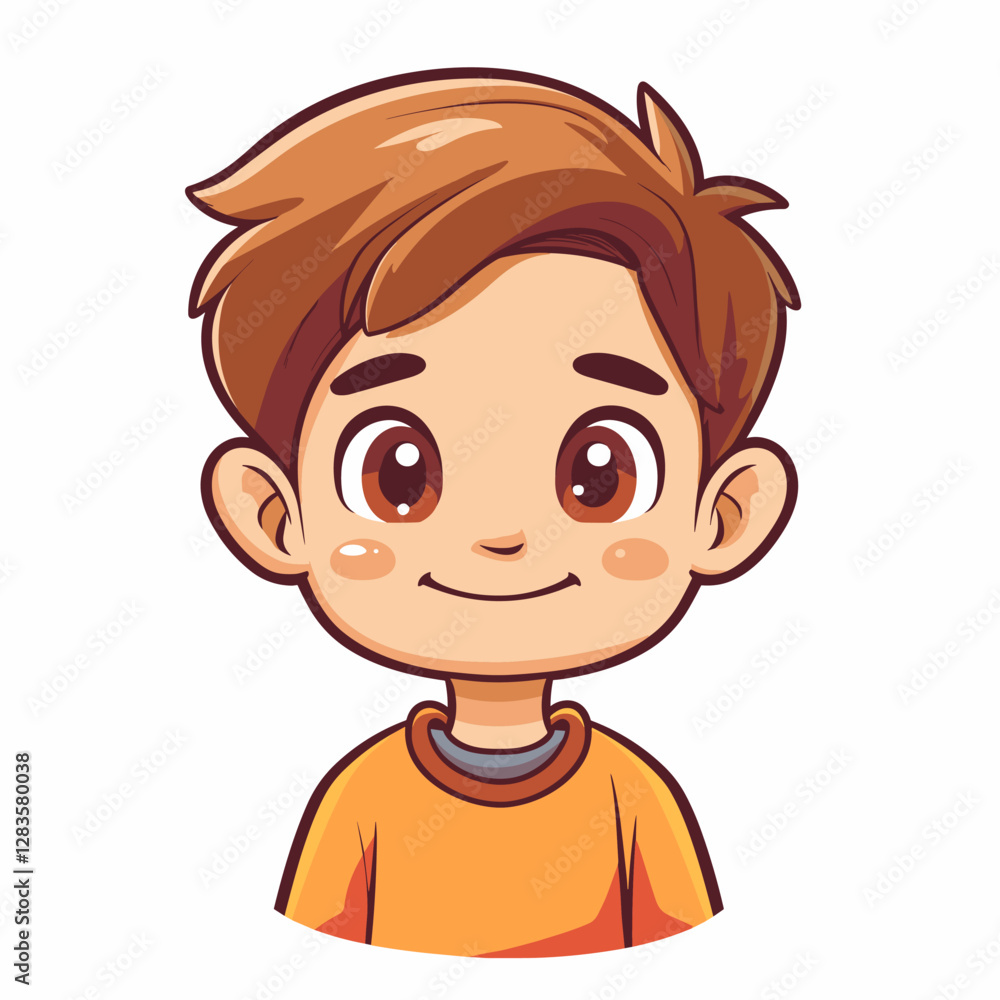 Cute little boy wearing orange t-shirt cartoon vector illustration. Cute little boy wearing orange t-shirt cartoon vector illustration.