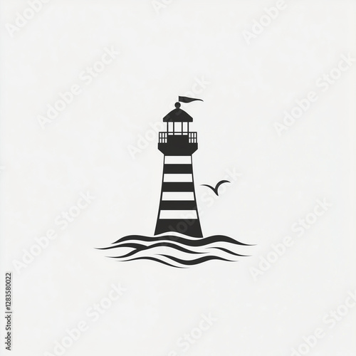 Α minimal and modern lighthouse logo, modern stylized lines, on a white background.