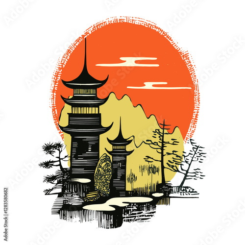 Chinese tint circle frame traditional background illustration vector