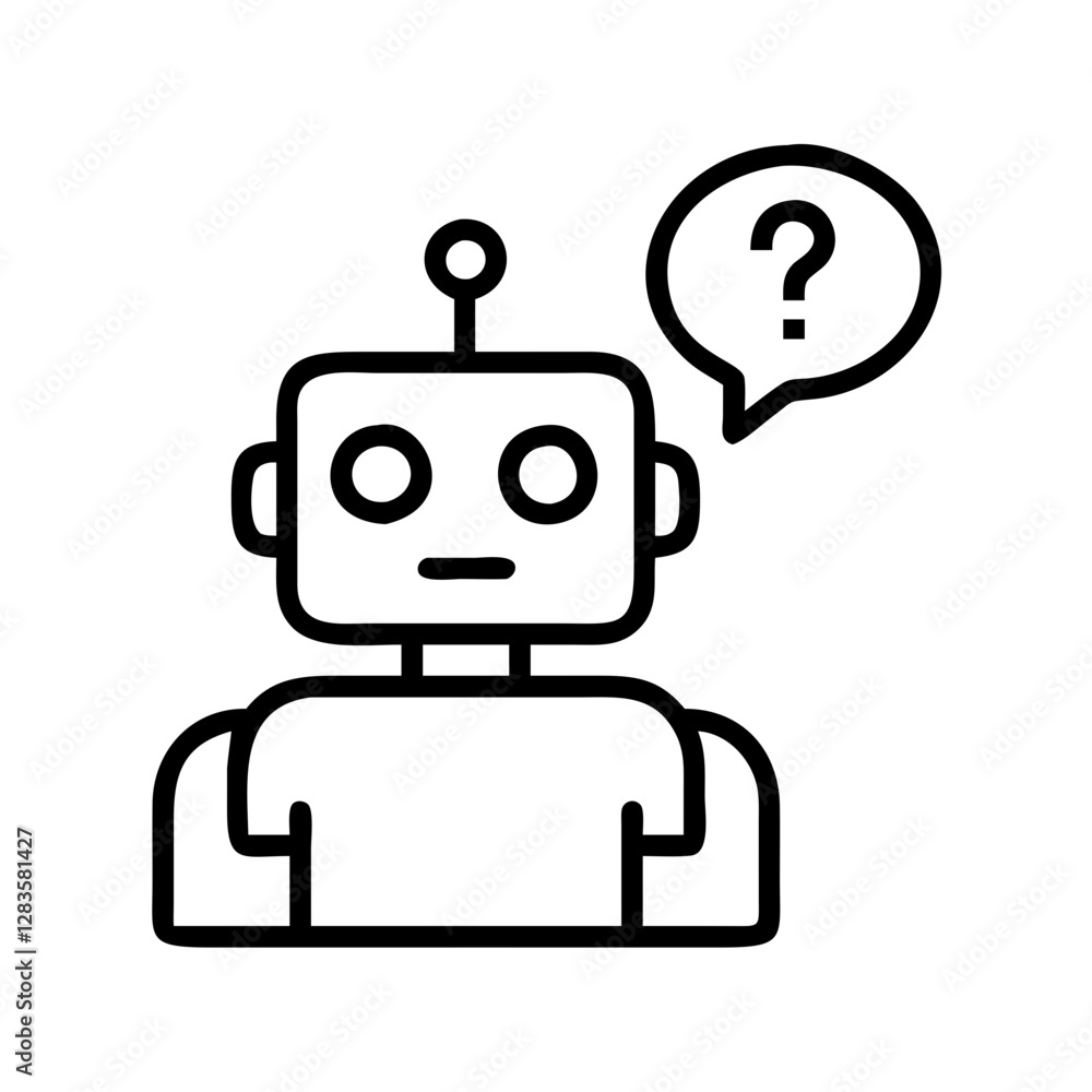robot with question mark ai query icon, robot with question mark ai query line art - simple line art of robot with question mark ai query, perfect for robot with question mark ai query logos and icons robot with question mark ai query icon, robot with question mark ai query line art - simple line art of robot with question mark ai query, perfect for robot with question mark ai query logos and icons
