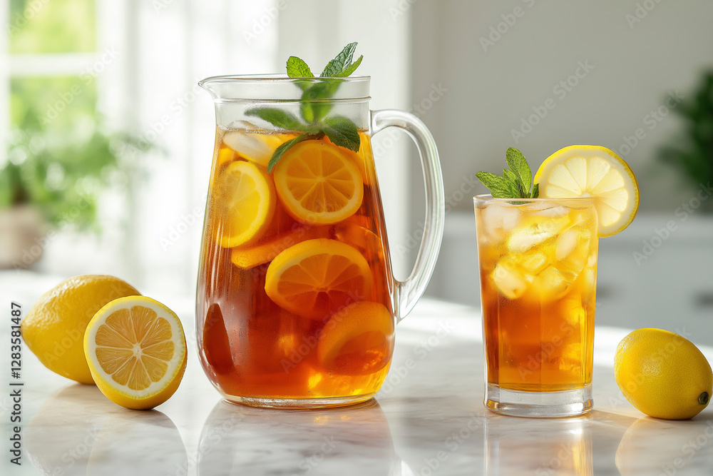 Pitcher of Iced Tea with Lemon and Mint Pitcher of Iced Tea with Lemon and Mint