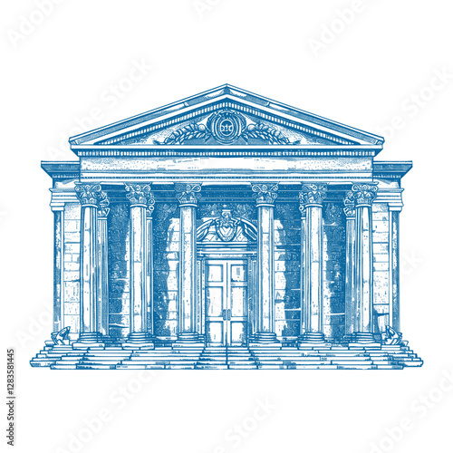 Hand drawn a bank architecture illustration building vector