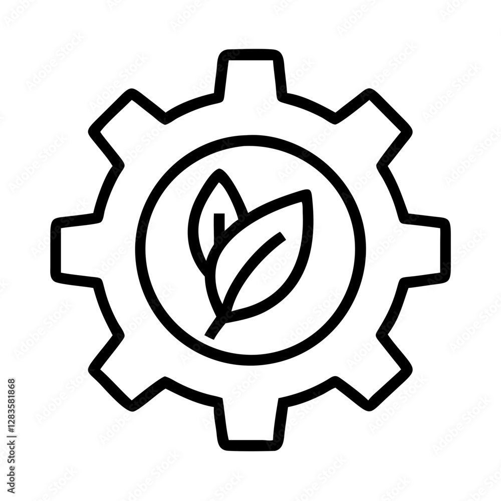 cogwheel with leaf icon, cogwheel with leaf line art - simple line art of cogwheel with leaf, perfect for cogwheel with leaf logos and icons cogwheel with leaf icon, cogwheel with leaf line art - simple line art of cogwheel with leaf, perfect for cogwheel with leaf logos and icons