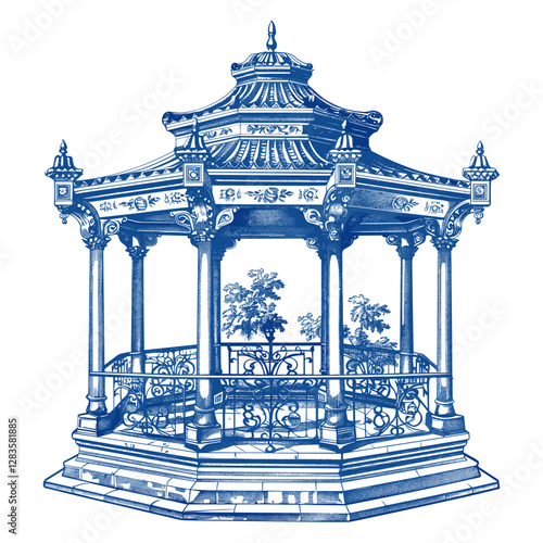 Hand drawn a pavilion illustration vintage drawing vector