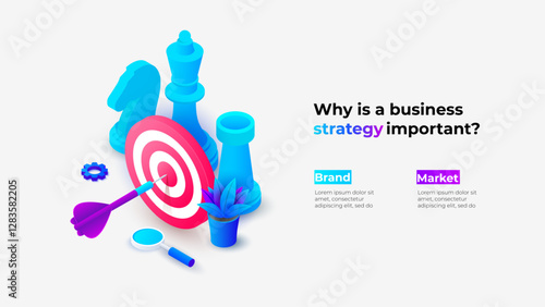 Business strategy with target board, chess pieces, and strategic elements, symbolizing planning, success, and goals in achieving corporate or business objectives