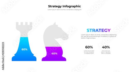 Modern infographic strategic data distribution using chess pieces. Represents strategy, decision-making, and data visualization concepts, convenient for business presentations or educational purposes