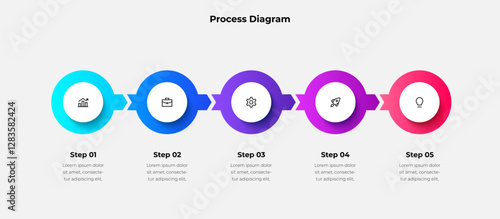 Colorful Process Diagram with Five Steps and Icons for Business Presentations