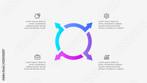 Illustration of a circular infographic with 4 arrows. Modern design with minimalist style highlighting key business ideas