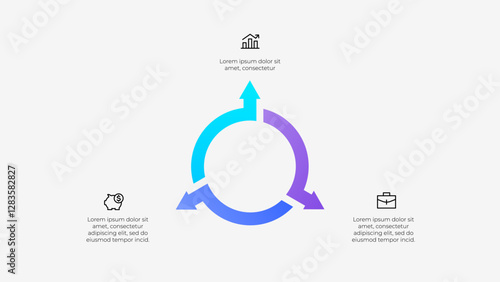 Illustration of a circular infographic with 3 arrows. Modern design with minimalist style highlighting key business ideas