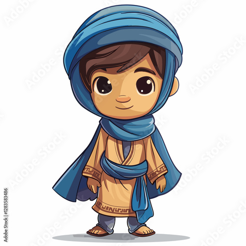 Vector illustration of Cute Indian boy wearing turban and scarf.