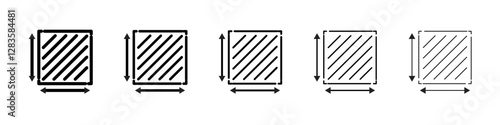 Area and dimension icon set in different stroke sizes