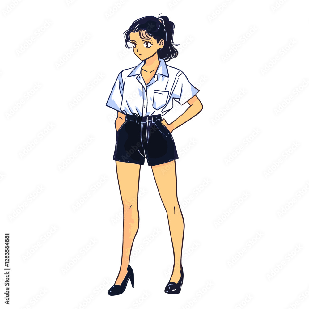 Woman wearing women shirt and short pant shorts illustration fashion vector Woman wearing women shirt and short pant shorts illustration fashion vector