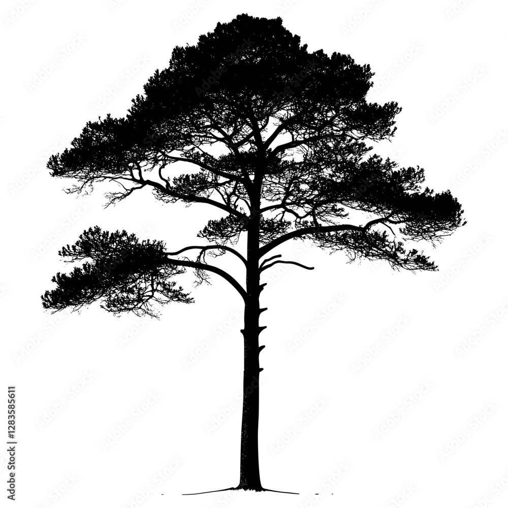 Obraz premium Tree outline silhouette drawing white vector